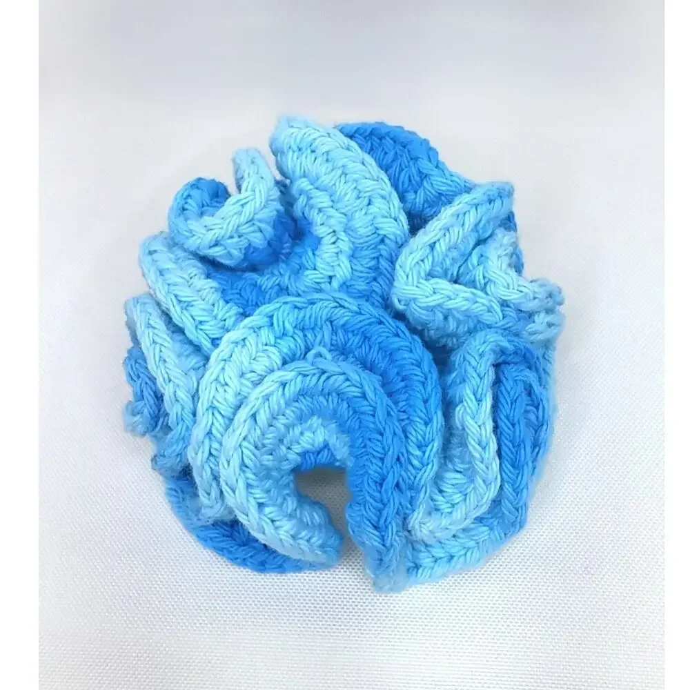 Handmade Chunky Crochet Brooch Hyperbolic Ruffle Ombre Flower Pin Sky Blue Large